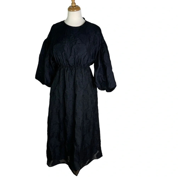 Kika Vargas Whimsy Goth Floral Texture Scallop Back Midi Dress Black Size S - Picture 4 of 12